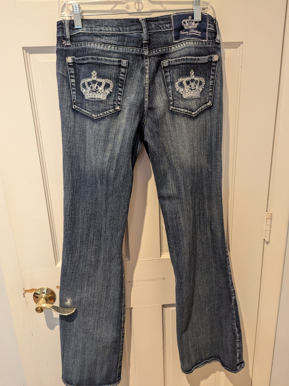 Y2K Rock & Republic Blue Embroidered Crown Back Pocket Flare Jeans